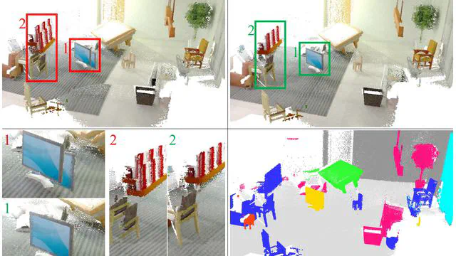 Probabilistic Projective Association and Semantic Guided Relocalization for Dense Reconstruction
